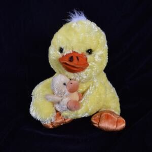 Dan Dee Yellow & Orange Mother Plush Duck w Baby Duckling Stuffed Animal Toy 11"